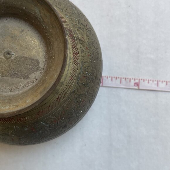 Beautiful Solid Brass Etched Footed Bowl Trinket Holder Planter Home Decor - Picture 5 of 6